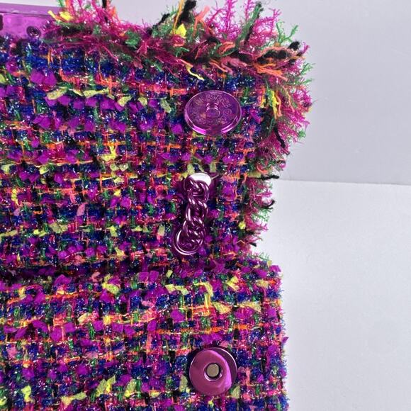 Kurt Geiger London Mini Kensington Bouclé Tweed Bag Purple Eagle Head Chain - Picture 10 of 12